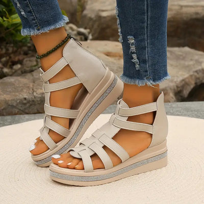 Ena | Rhinestone-Embellished Wedge Sandals