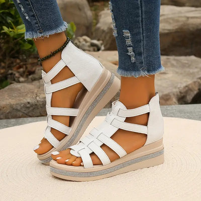 Ena | Rhinestone-Embellished Wedge Sandals