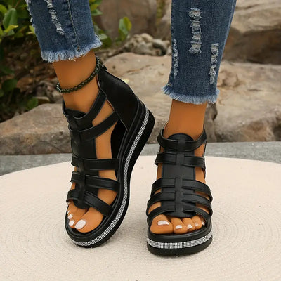 Ena | Rhinestone-Embellished Wedge Sandals