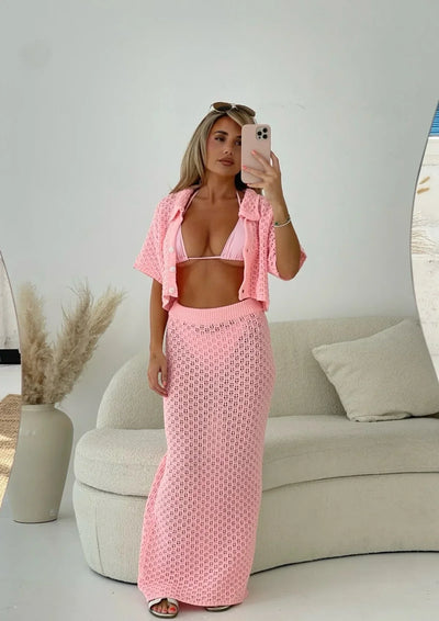 Penelope | Crochet-knit skirt and cardigan set