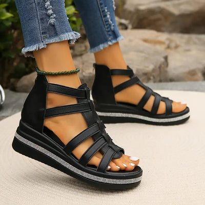 Ena | Rhinestone-Embellished Wedge Sandals