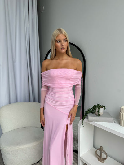 Stella | Off-Shoulder Baby Pink Maxi Dress