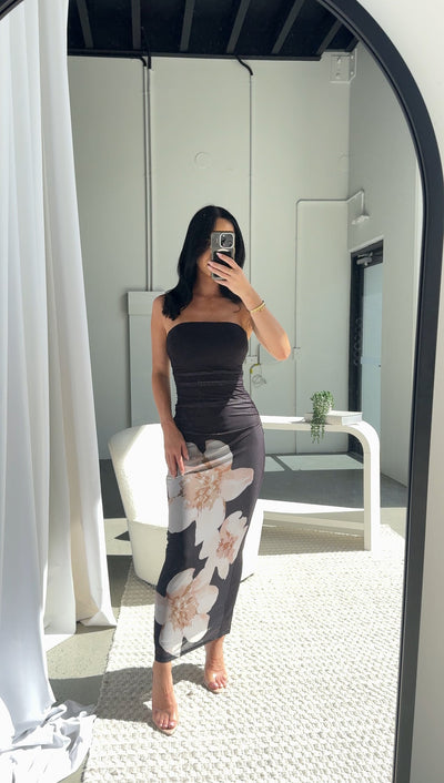 Amara | Elegant Beige Floral Maxi Dress