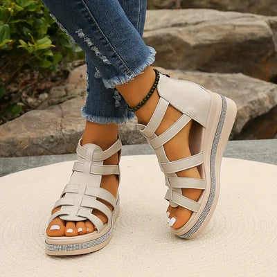 Ena | Rhinestone-Embellished Wedge Sandals