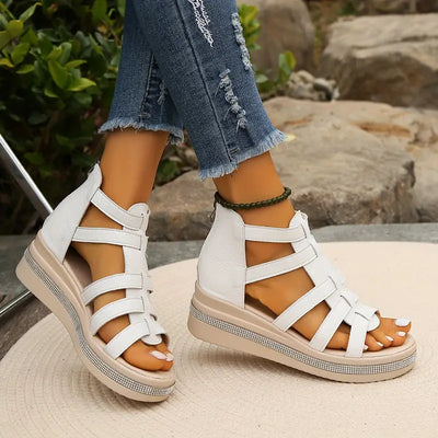 Ena | Rhinestone-Embellished Wedge Sandals