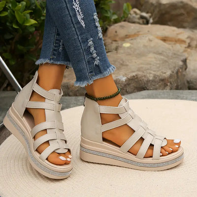 Ena | Rhinestone-Embellished Wedge Sandals