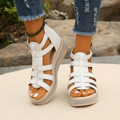 Ena | Rhinestone-Embellished Wedge Sandals